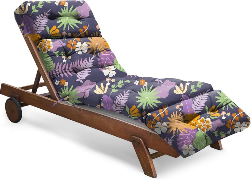 Tycdiose Outdoor Chaise Lounge Chair Cushion Waterproof 74.4 x 22 x 4.7 Inches Thickened Memory Foam Patio Lounge Chair Cushions Replacement for Outdoor Furniture with Ties, Purple Floral Leaf - Image 1